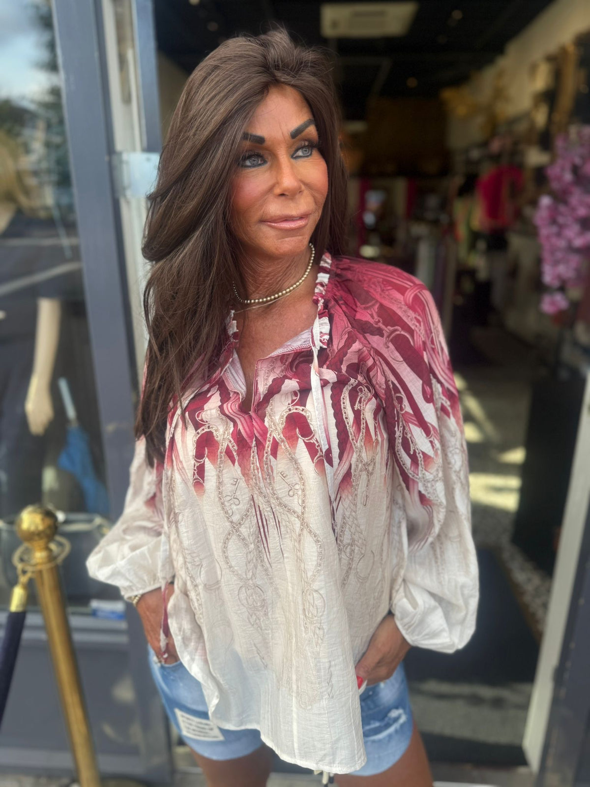 Blouse "Sascha” Bordeaux/beige