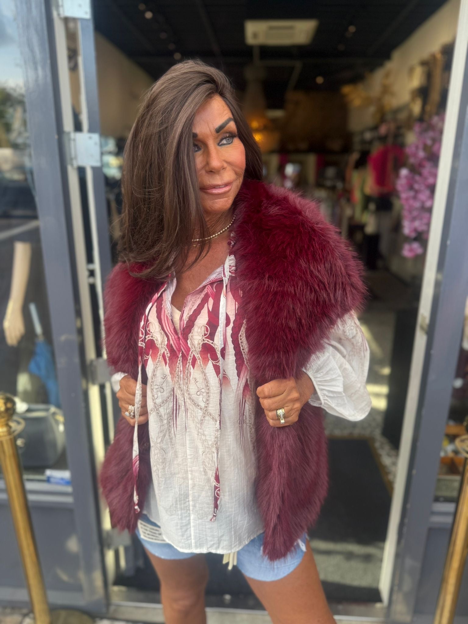 Blouse "Sascha” Bordeaux/beige