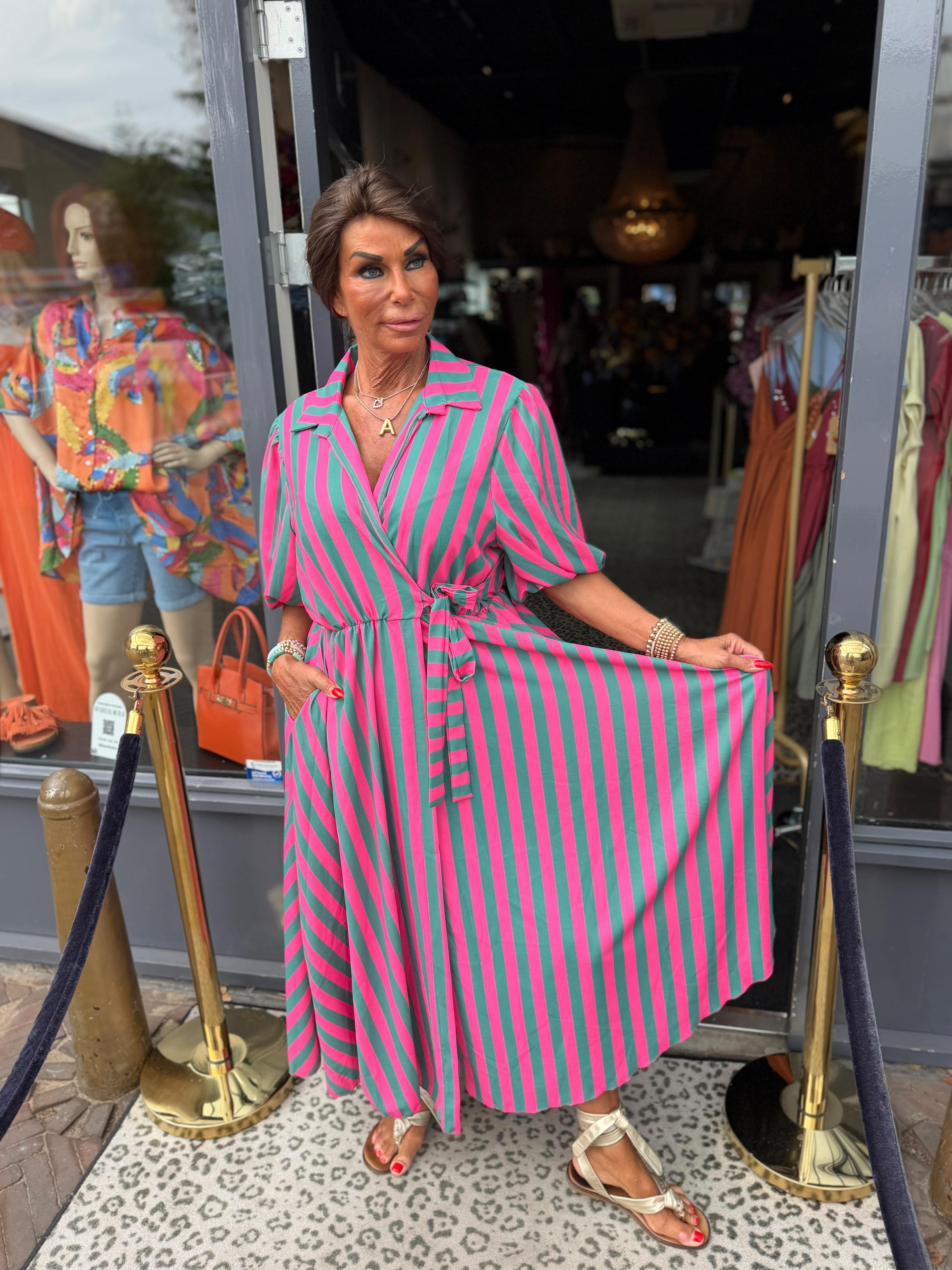Jurk "streepjurk Hola" Roze/Groen