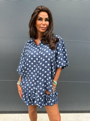 2 delig korte set "dotje” donkerblauw