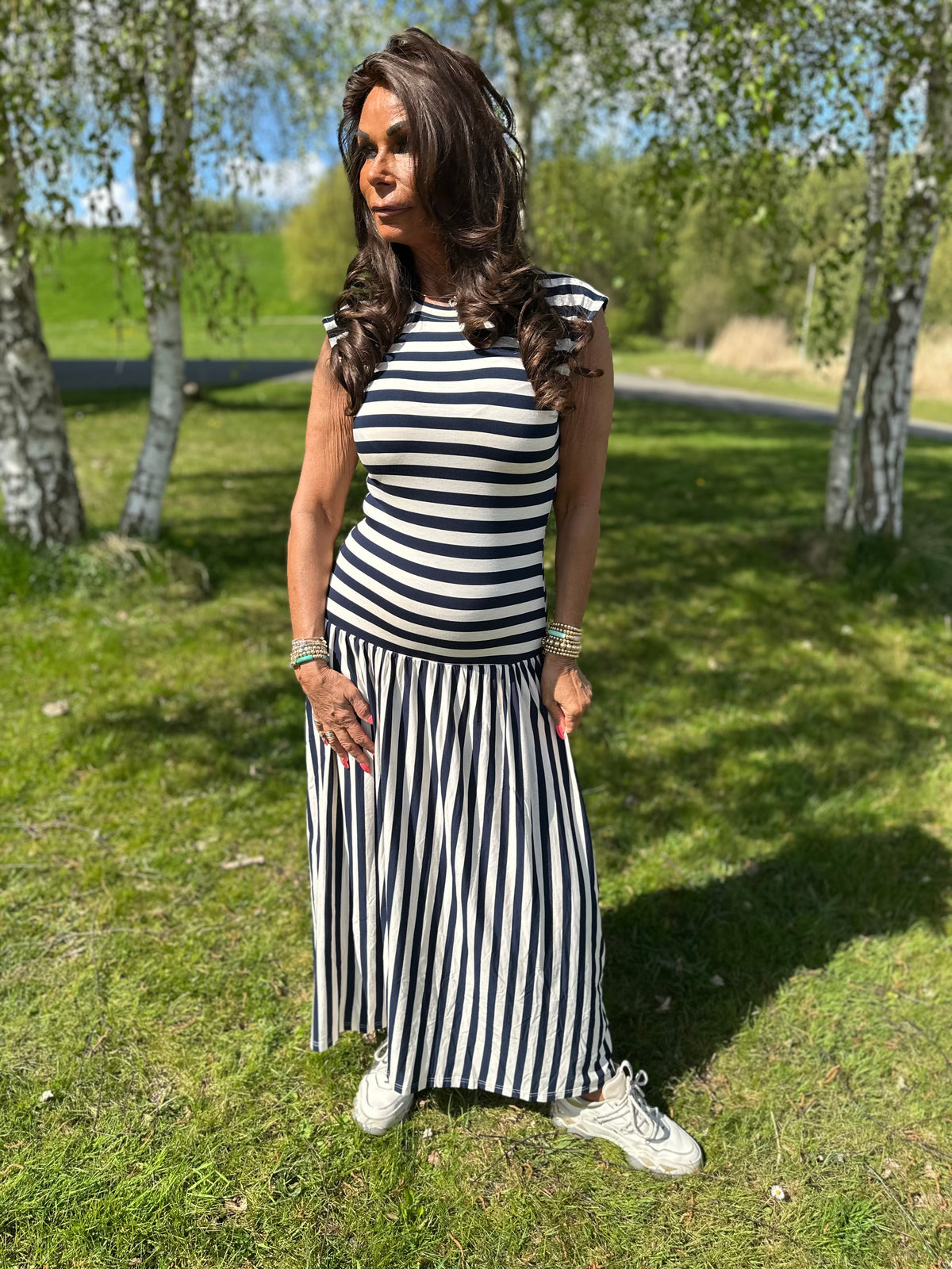 Streepjurk “swing” Navy