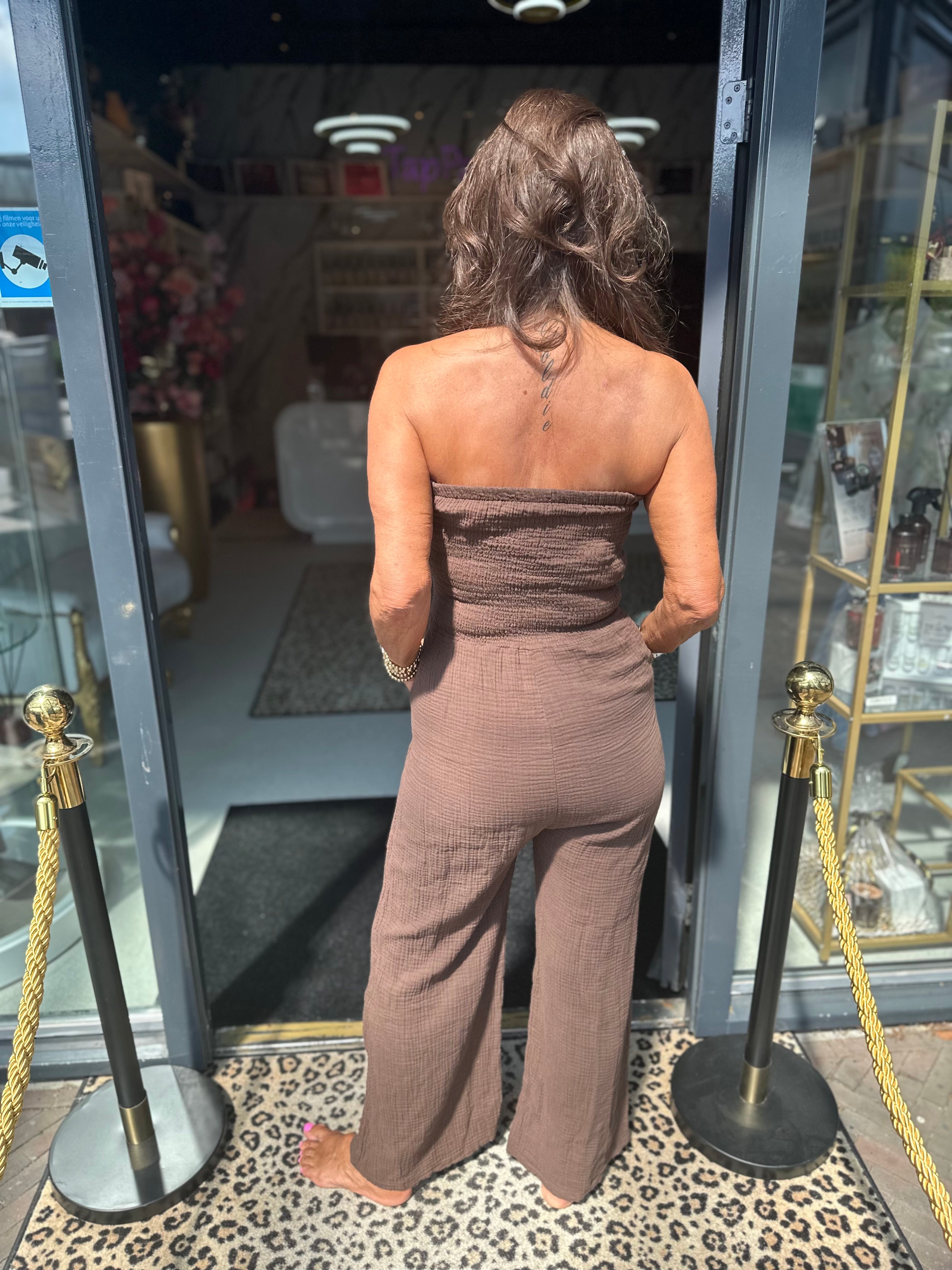 Strapless jumpsuit “Maya” hydrofiel donkerbruin