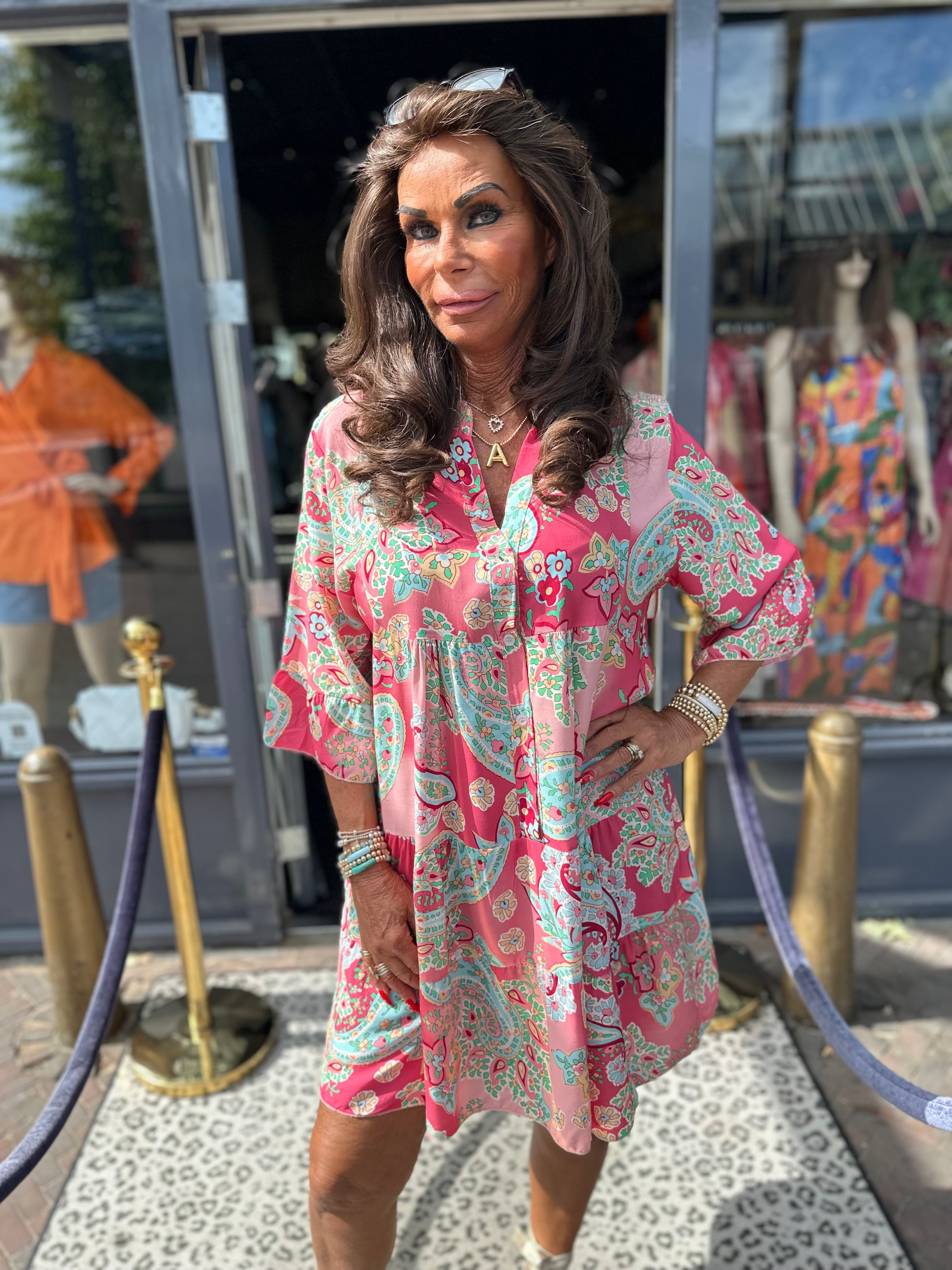 kort jurkje “Sabrina” oud roze print