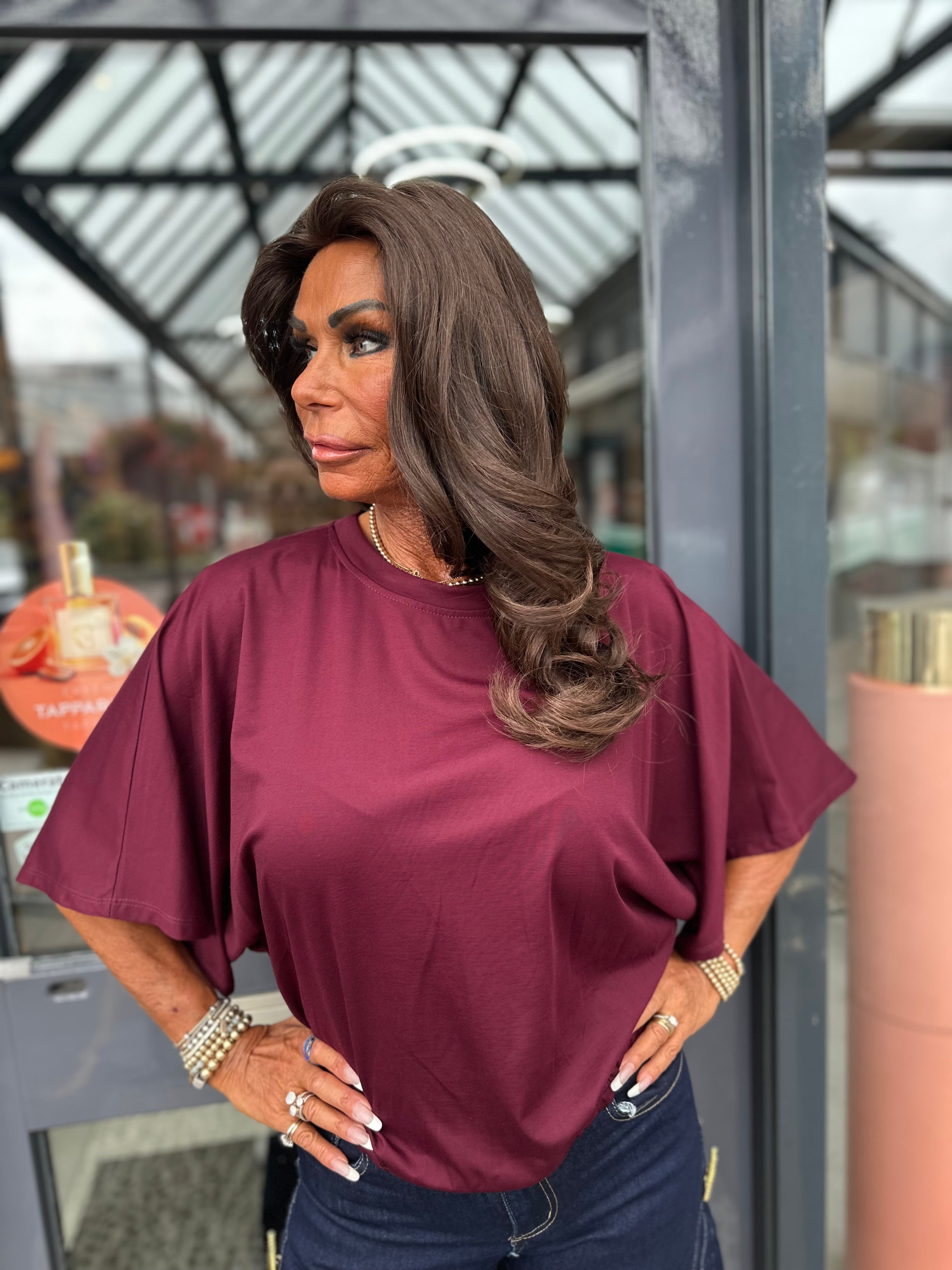 Top "Wide" vleermuismouw bordeaux