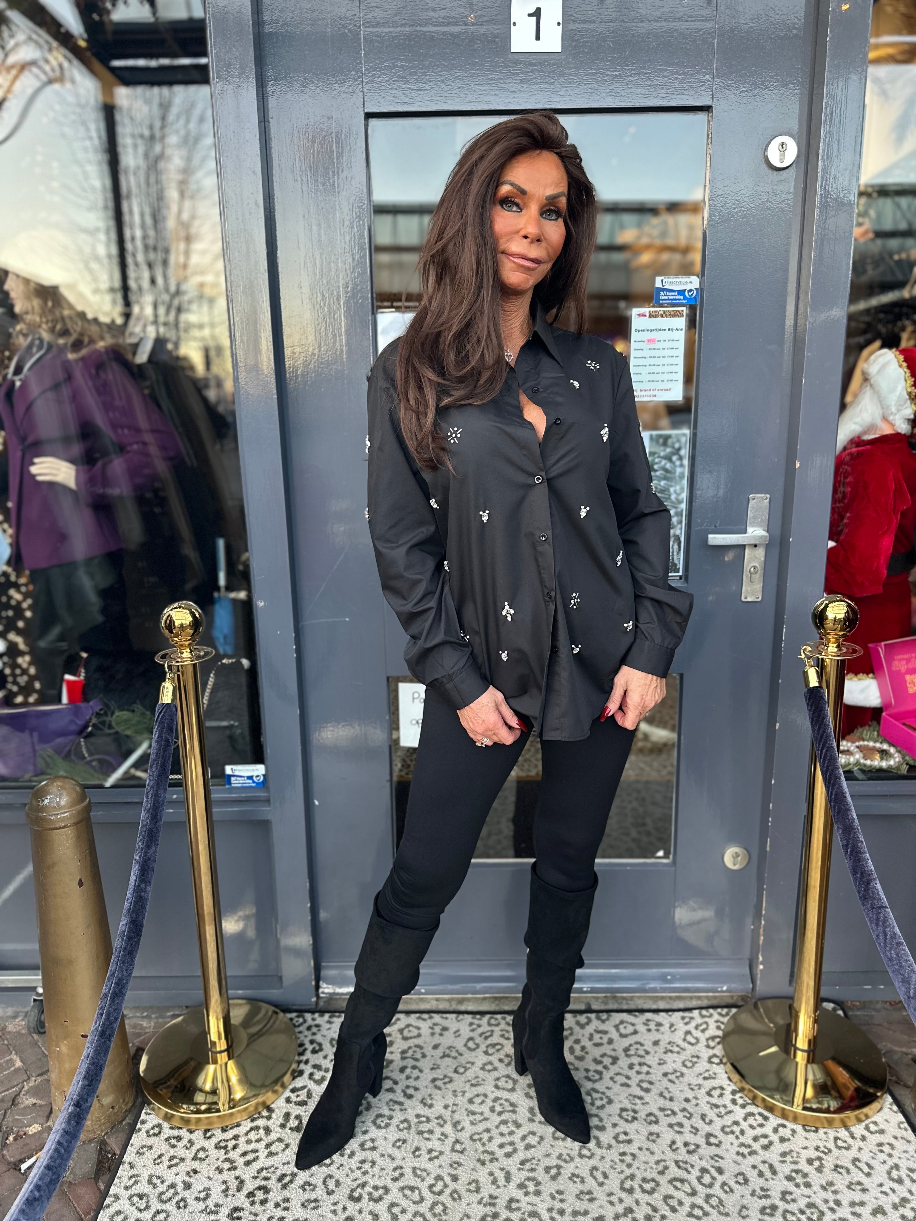 Blouse "Sassy Strassy" steentjes zwart