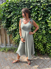 Linnen jurk Ribbon legergroen