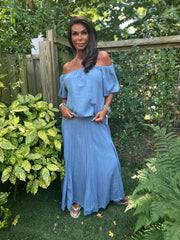 2 delig set lange rok en top "Lina" skyblauw