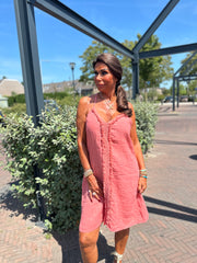 Korte jurk Broderie Mallorca Poederroze