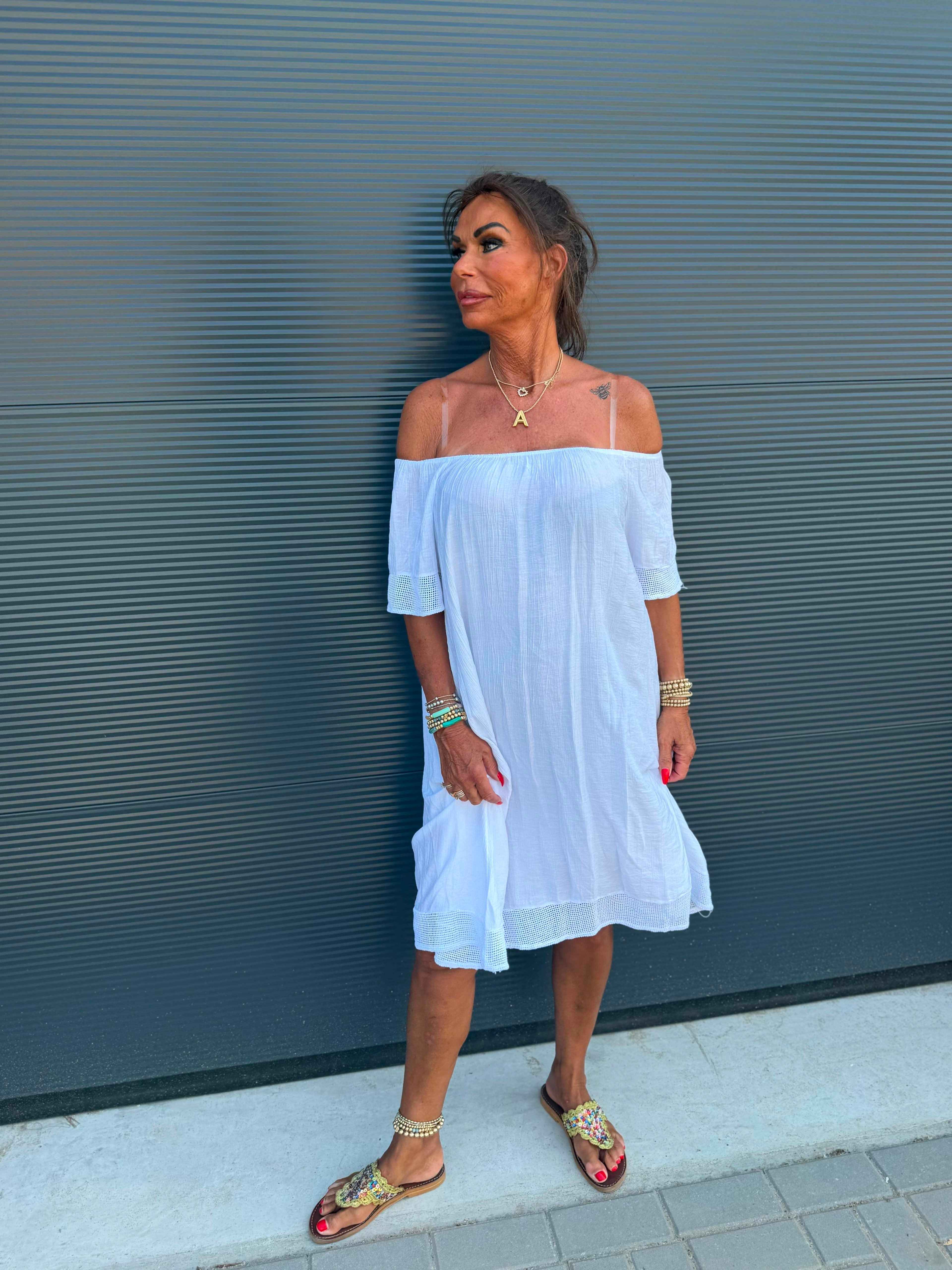 Off-shoulder jurkje “Viscose” wit