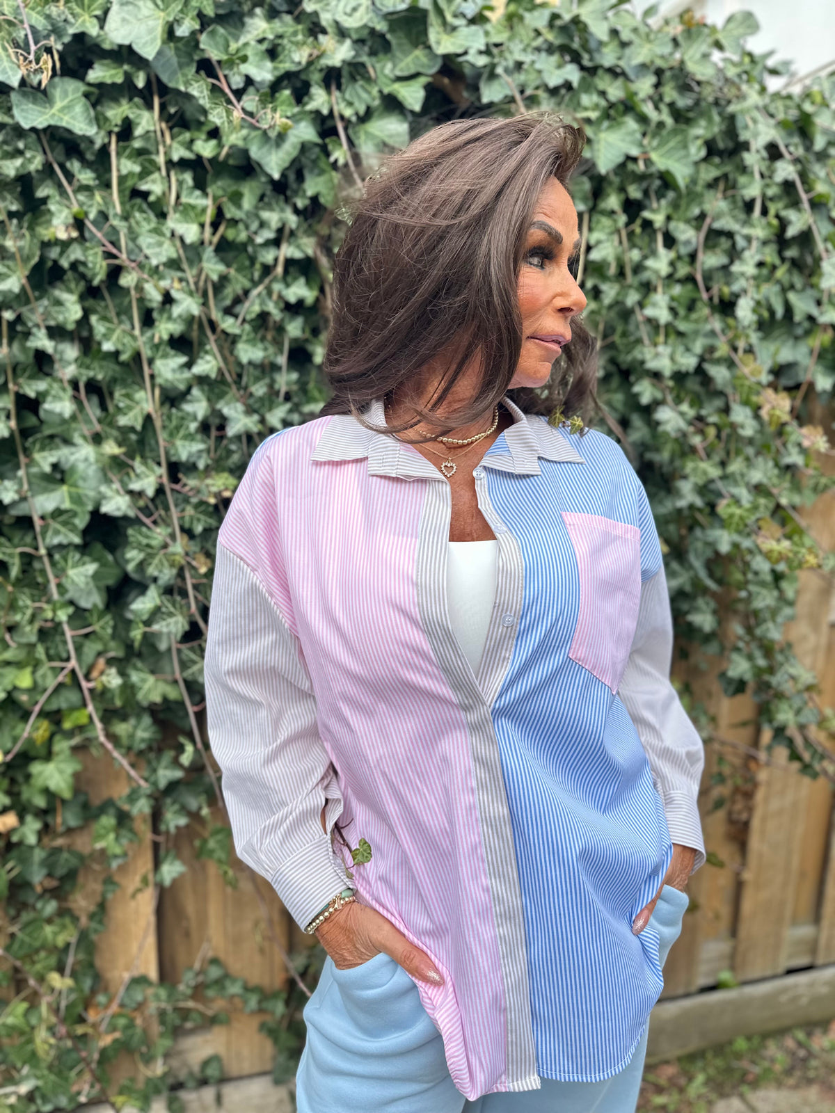 Blouse Streep blauw/beige