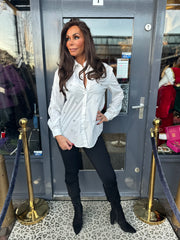 Blouse "Sassy Strassy" steentjes wit