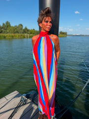 Halterjurk Rainbow stripe red