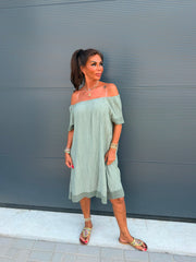 Off-shoulder jurkje “Viscose” legergroen