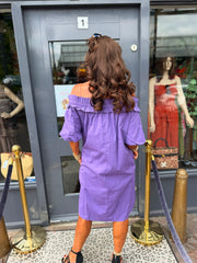 Offshoulder jurkje “Selina” effen paars
