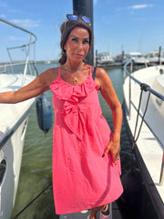 Korte jurk ruches "Fierce" bubblegum roze