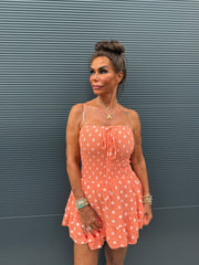 Playsuit kort "hydrofiel" dots zalm