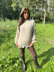 Gebreide trui kant "Knitted" taupe