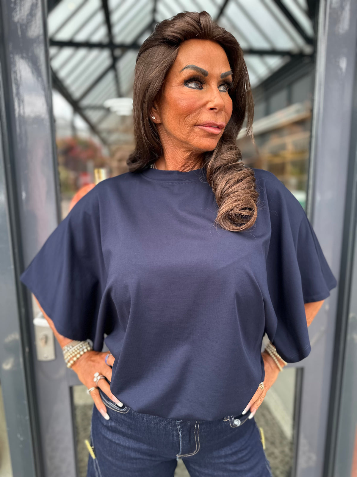 Top "Wide" vleermuismouw navy