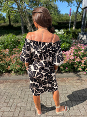 Offshoulder jurkje “Selina” zwart/beige