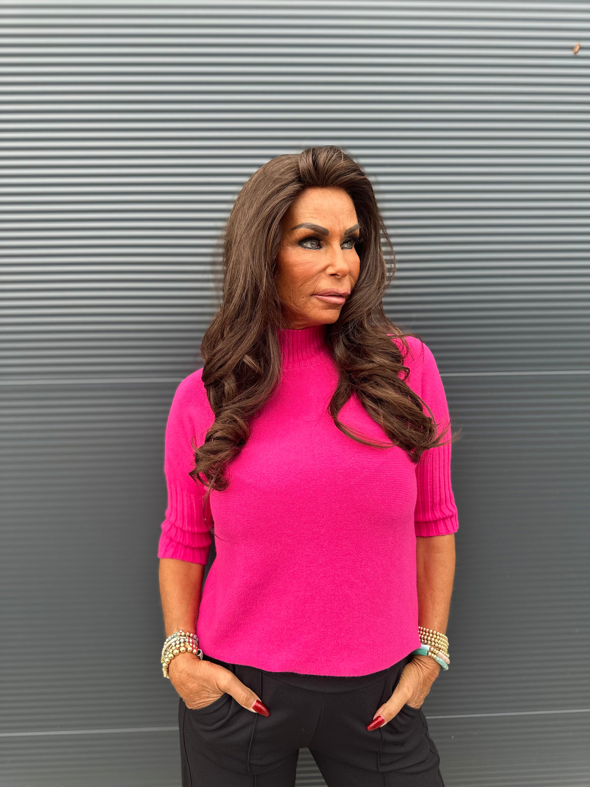 top met col "raglang mouw" fuchsia