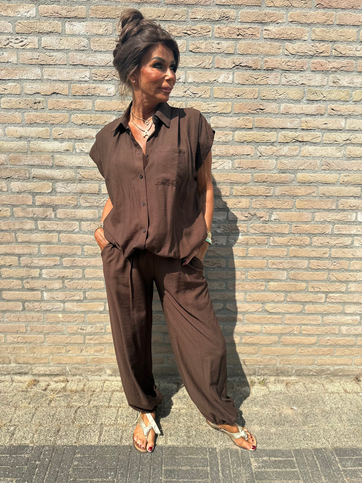 2 delig set "Pofbroek" Donkerbruin