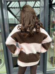 Lange Koltrui "Gestreept en zacht" Donkerbruin/Roze