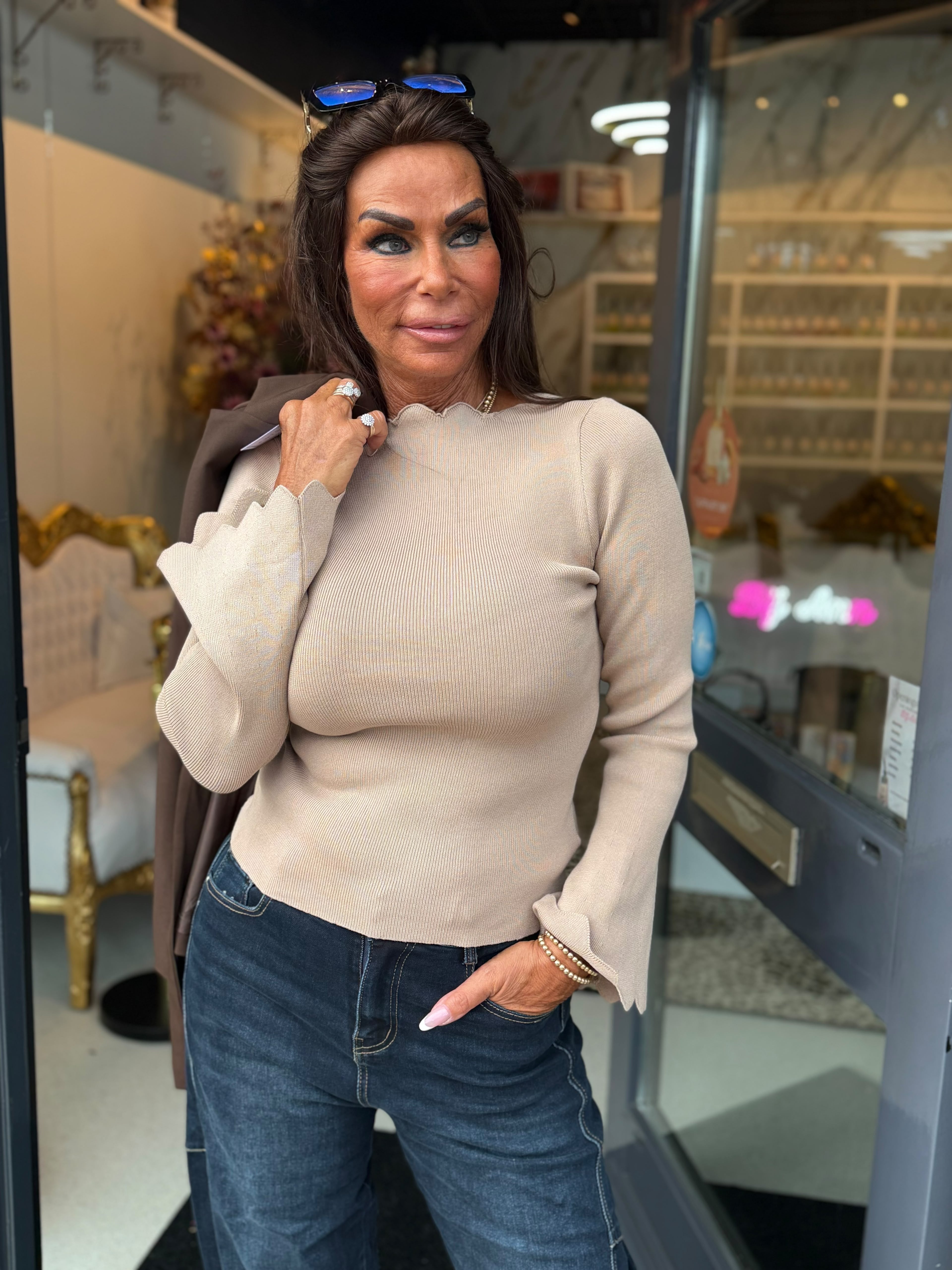 Lange mouwen top Tina camel