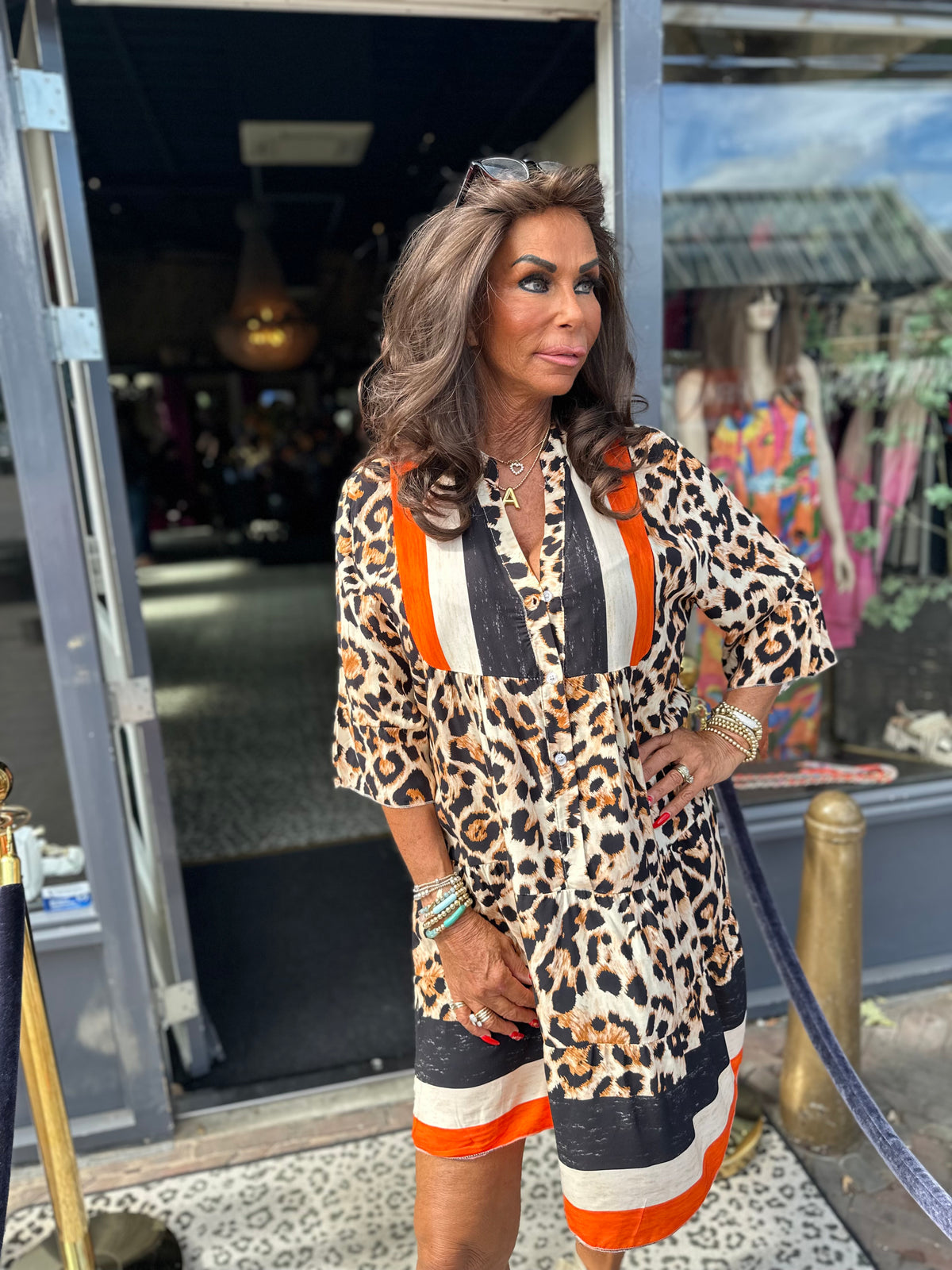 kort jurkje “Sabrina” Oranje panter print