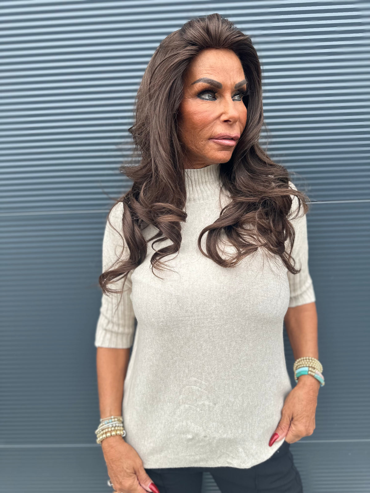 top met col "raglang mouw" beige