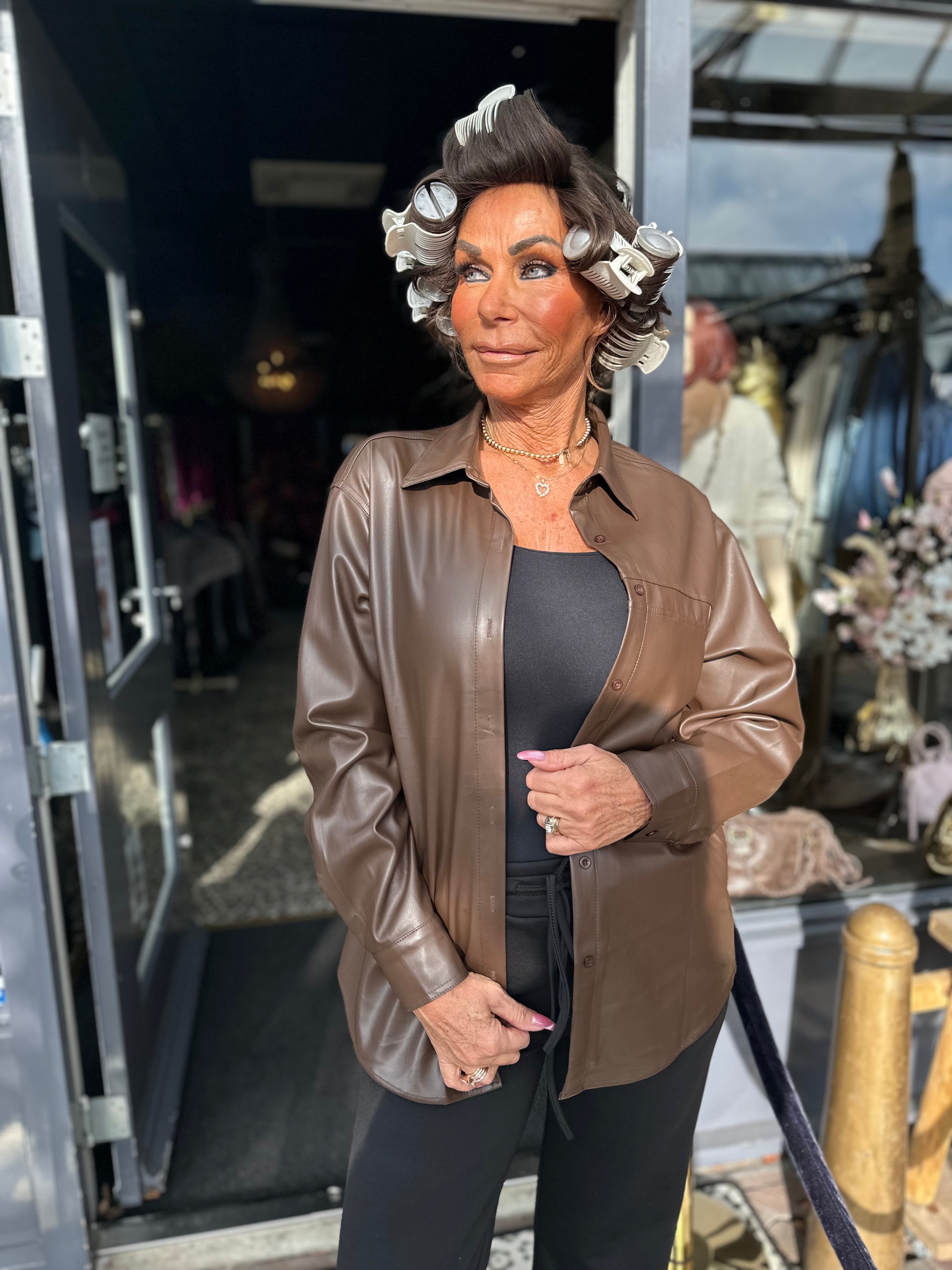 Fake leather "overhemd" Donkerbruin