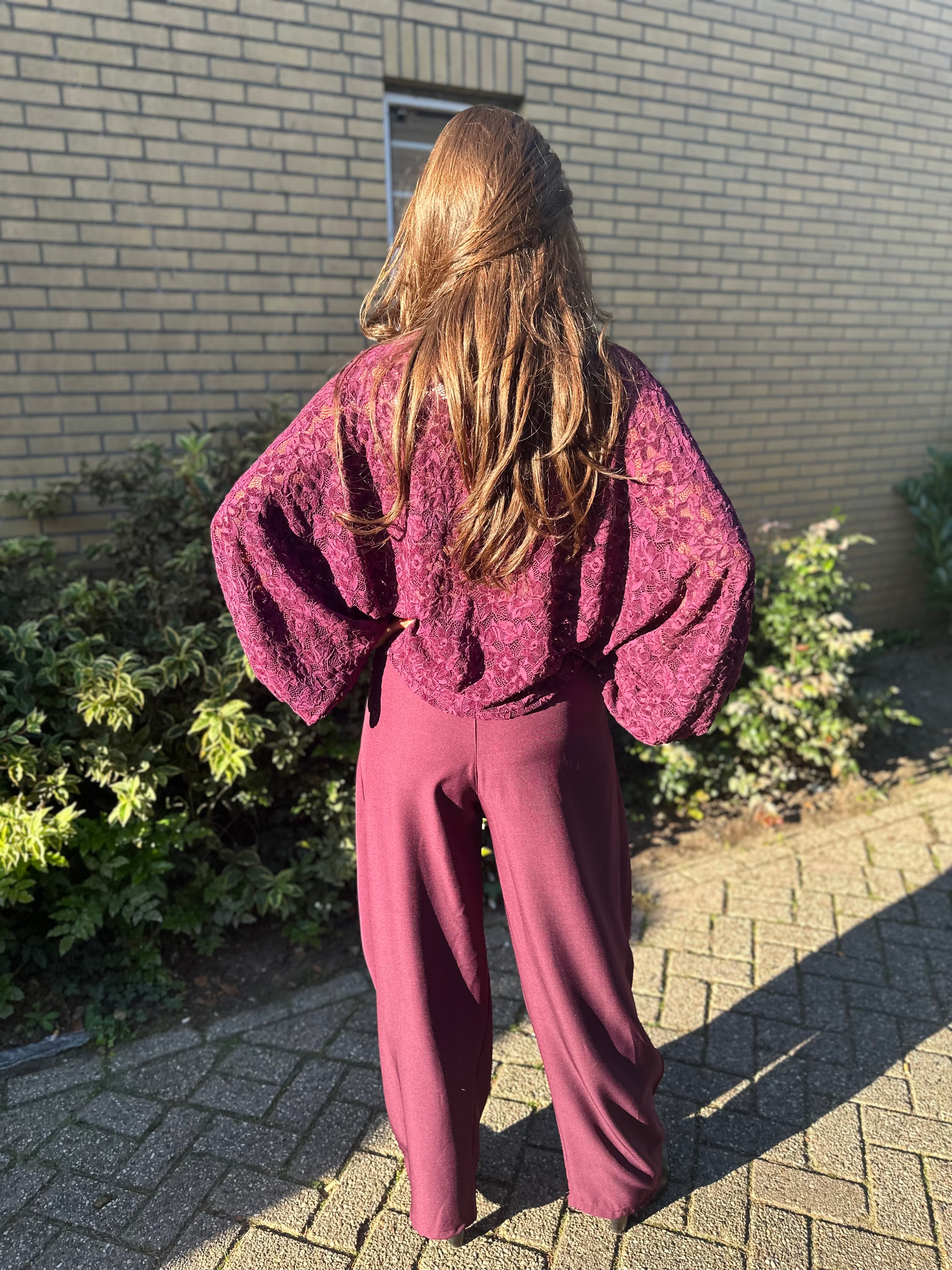 Kanten vleermuismouw top "Voila" aubergine