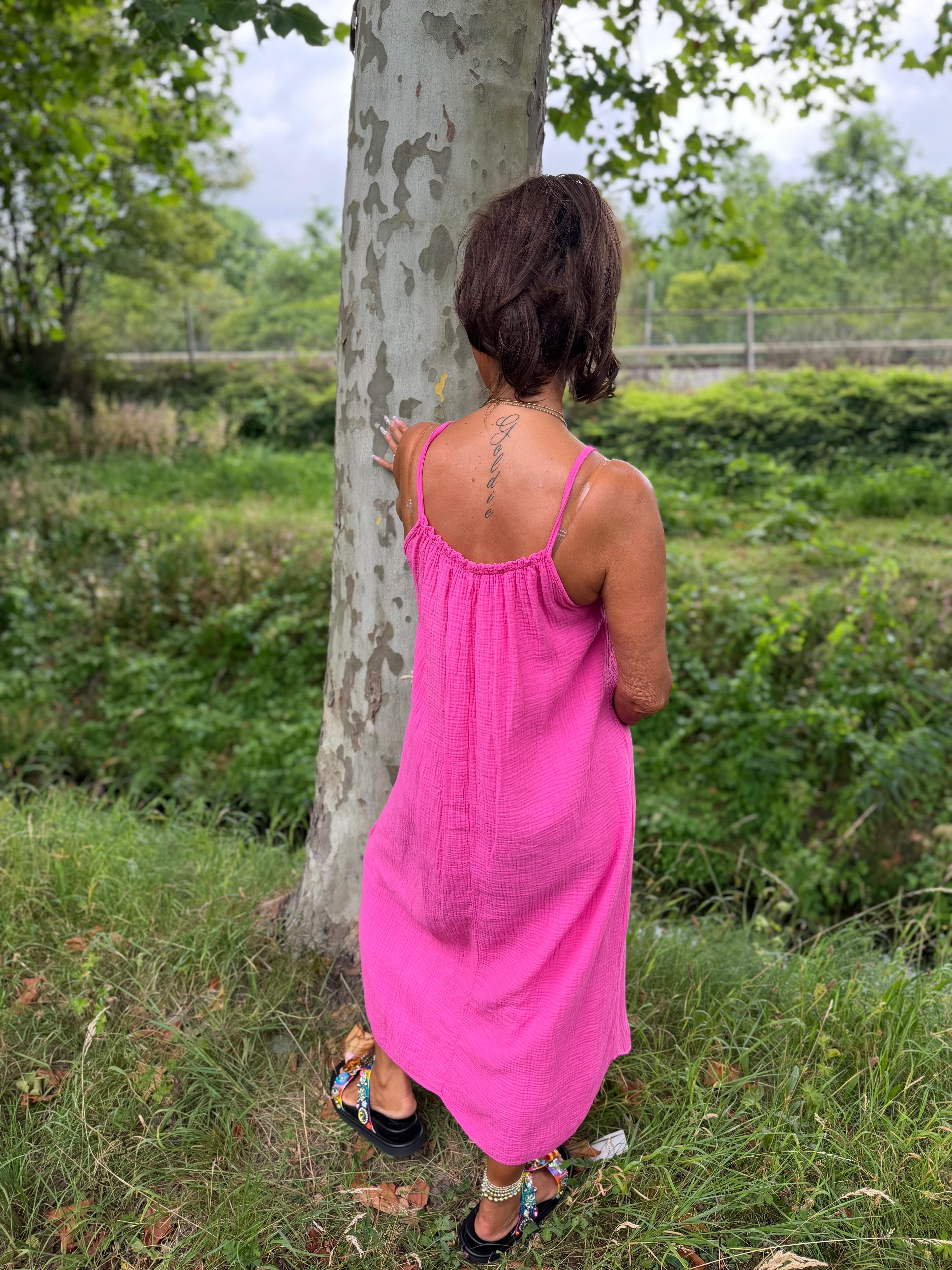 Maxi-jurk met spaghettibandjes "pony" fuchsia