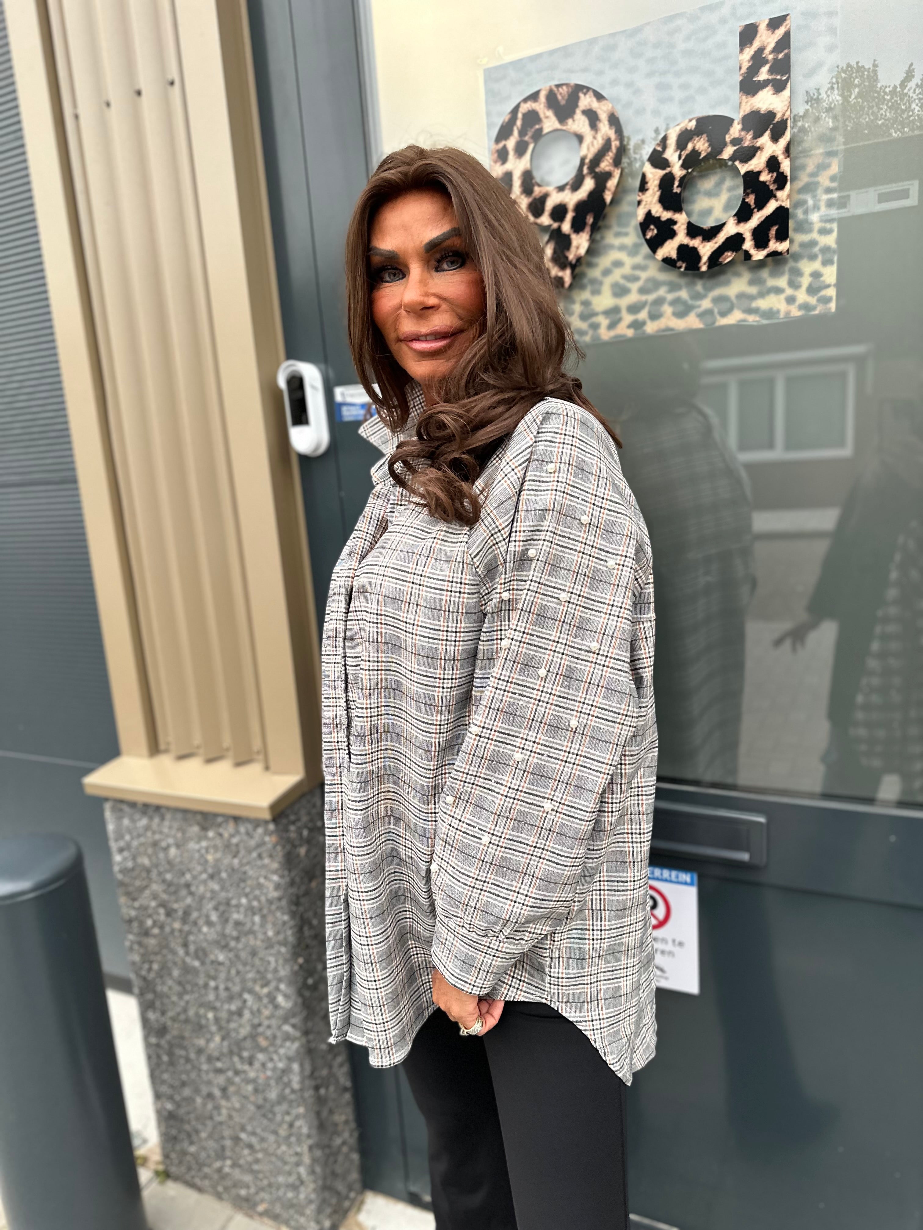 Lange Blouse "geruite parel" grijs
