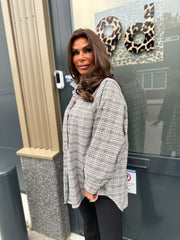 Lange Blouse "geruite parel" grijs