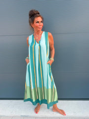 Viscose stripe jurk Turqoise