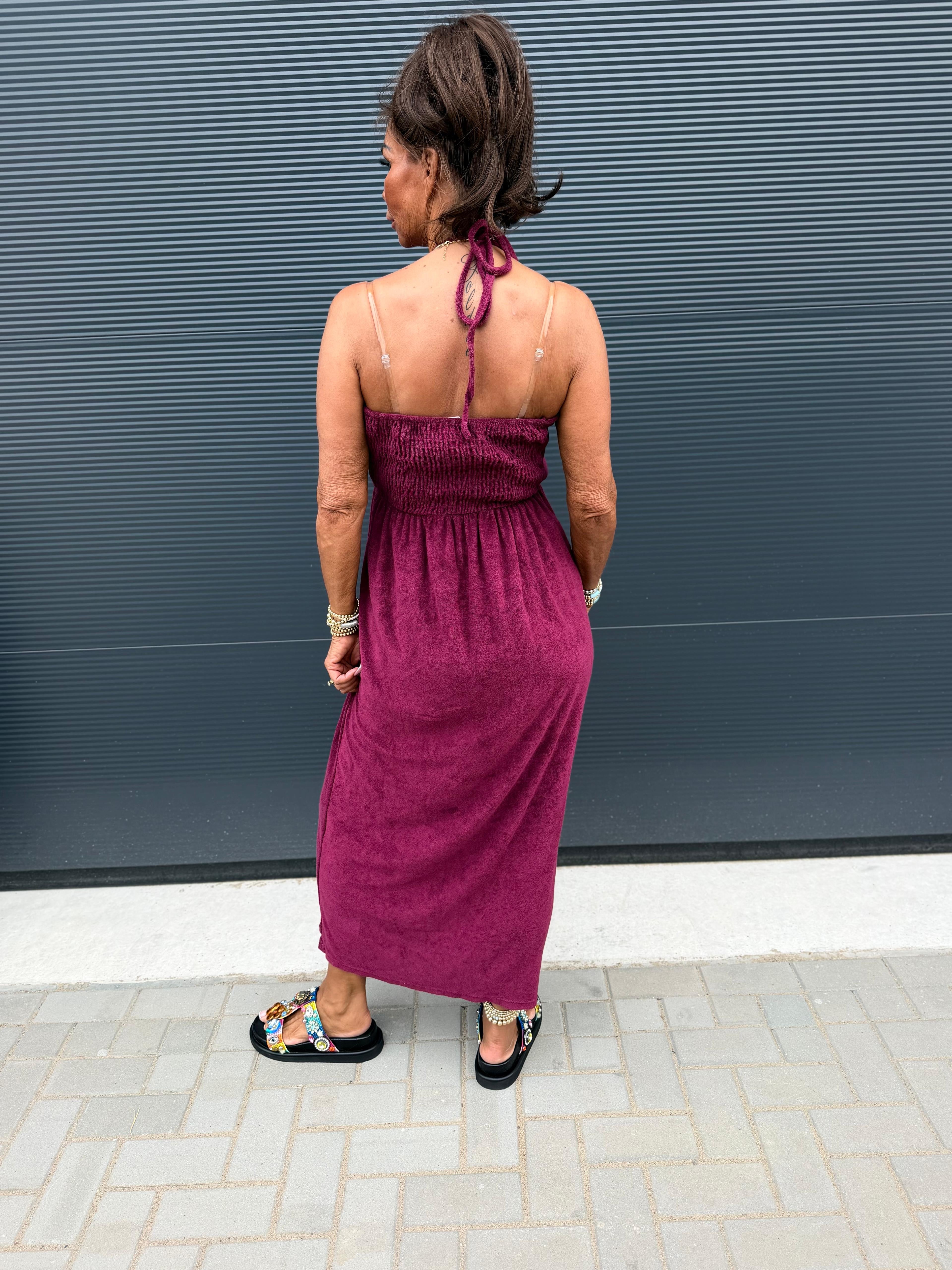 Lange jurk met overslag "Badstof" Bordeaux