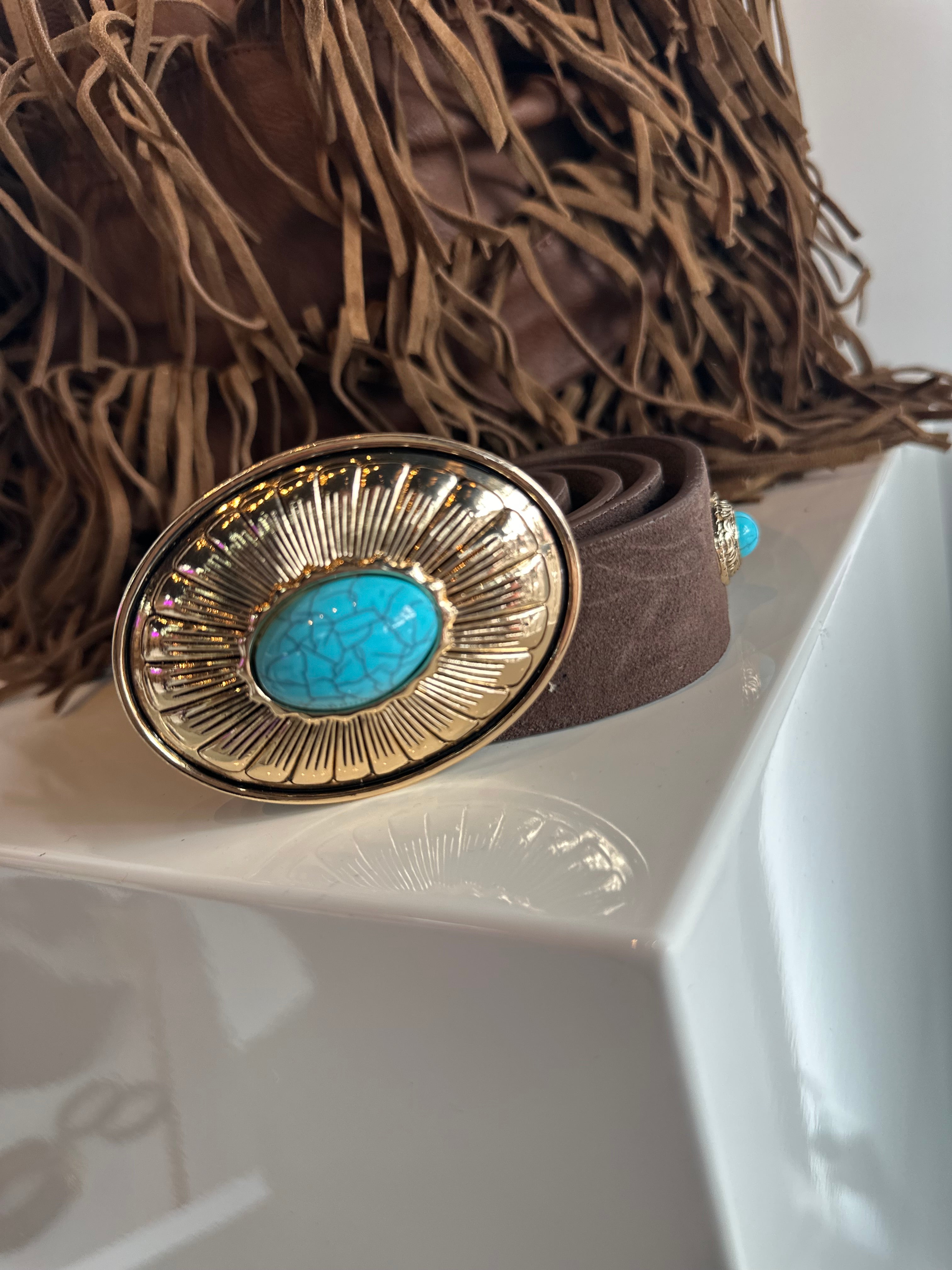 Riem Indiana turquoise donkerbruin