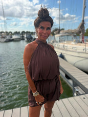 Playsuit kort "halter" donkerbruin