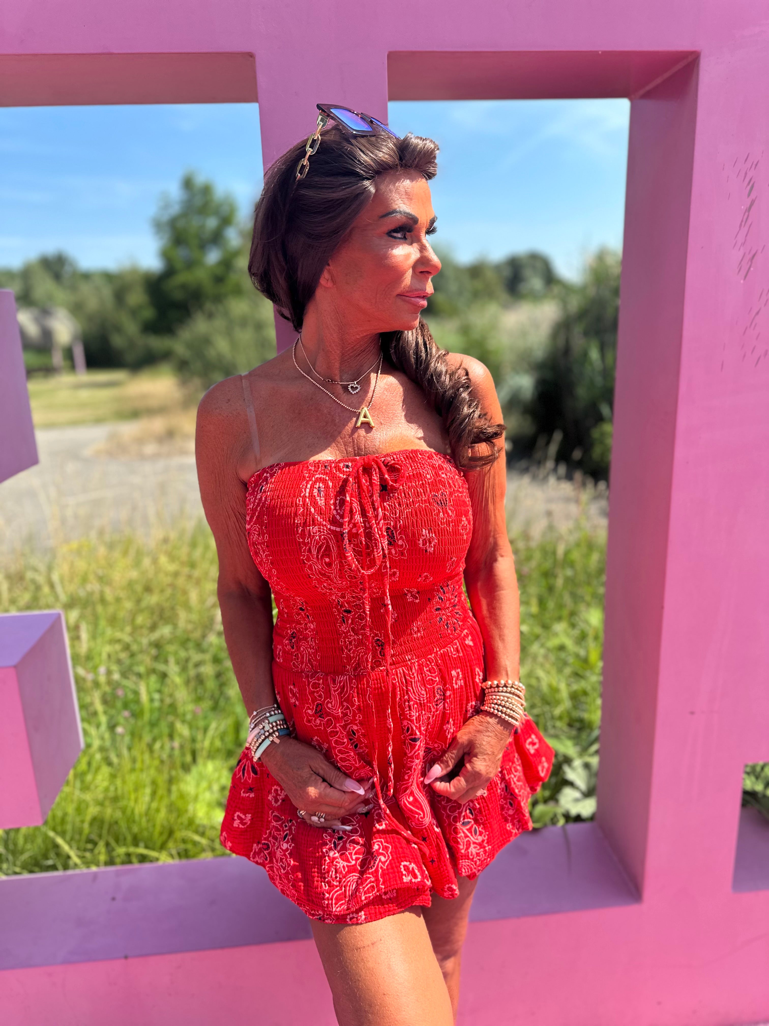 Playsuit kort "hydrofiel" print rood