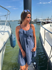Korte jurk ruches "Fierce" navy