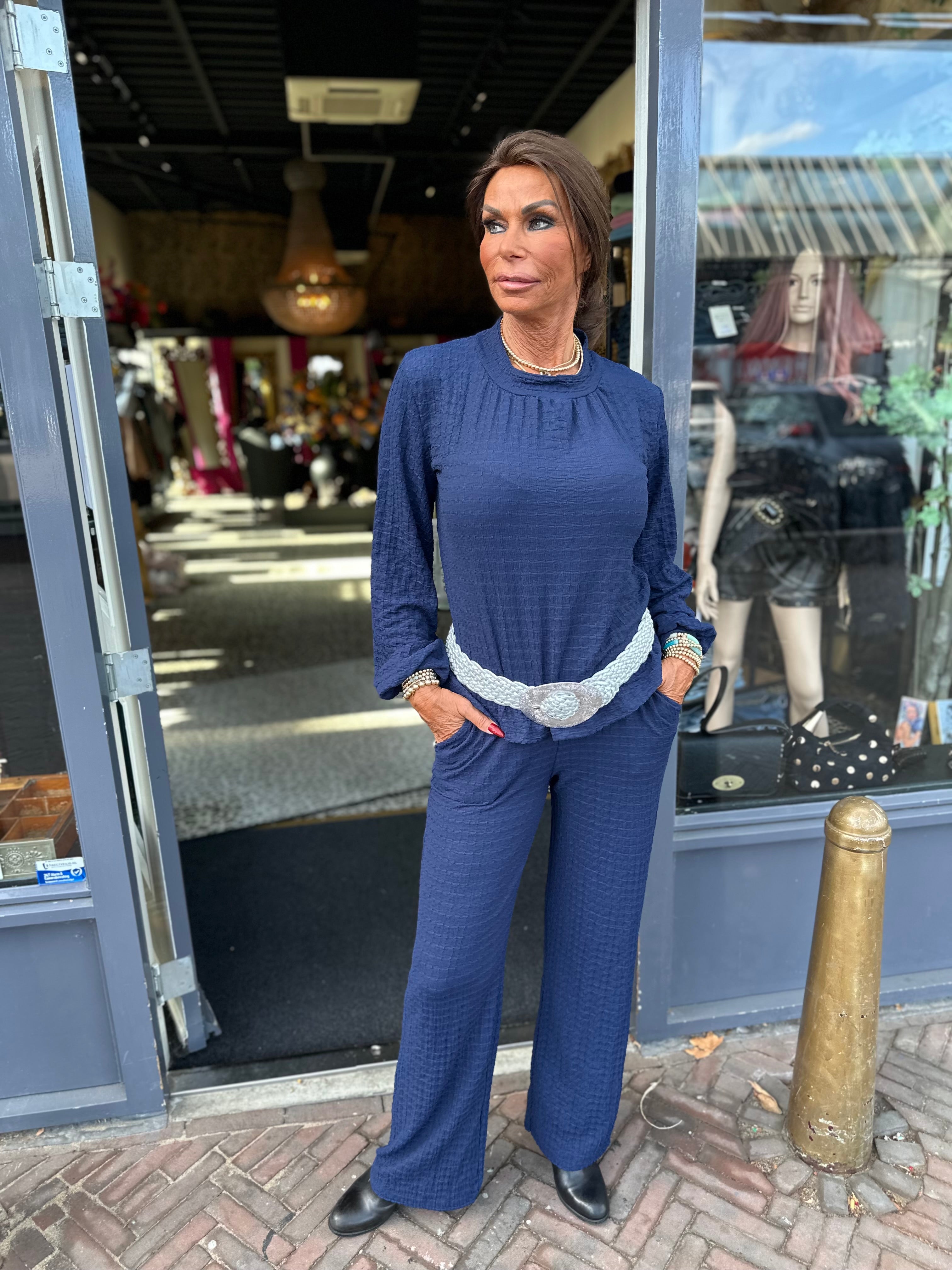 2 delig set wafelstof “monday"  navy