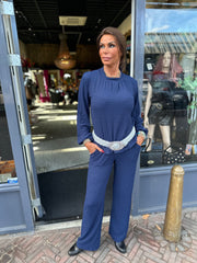 2 delig set wafelstof “monday"  navy