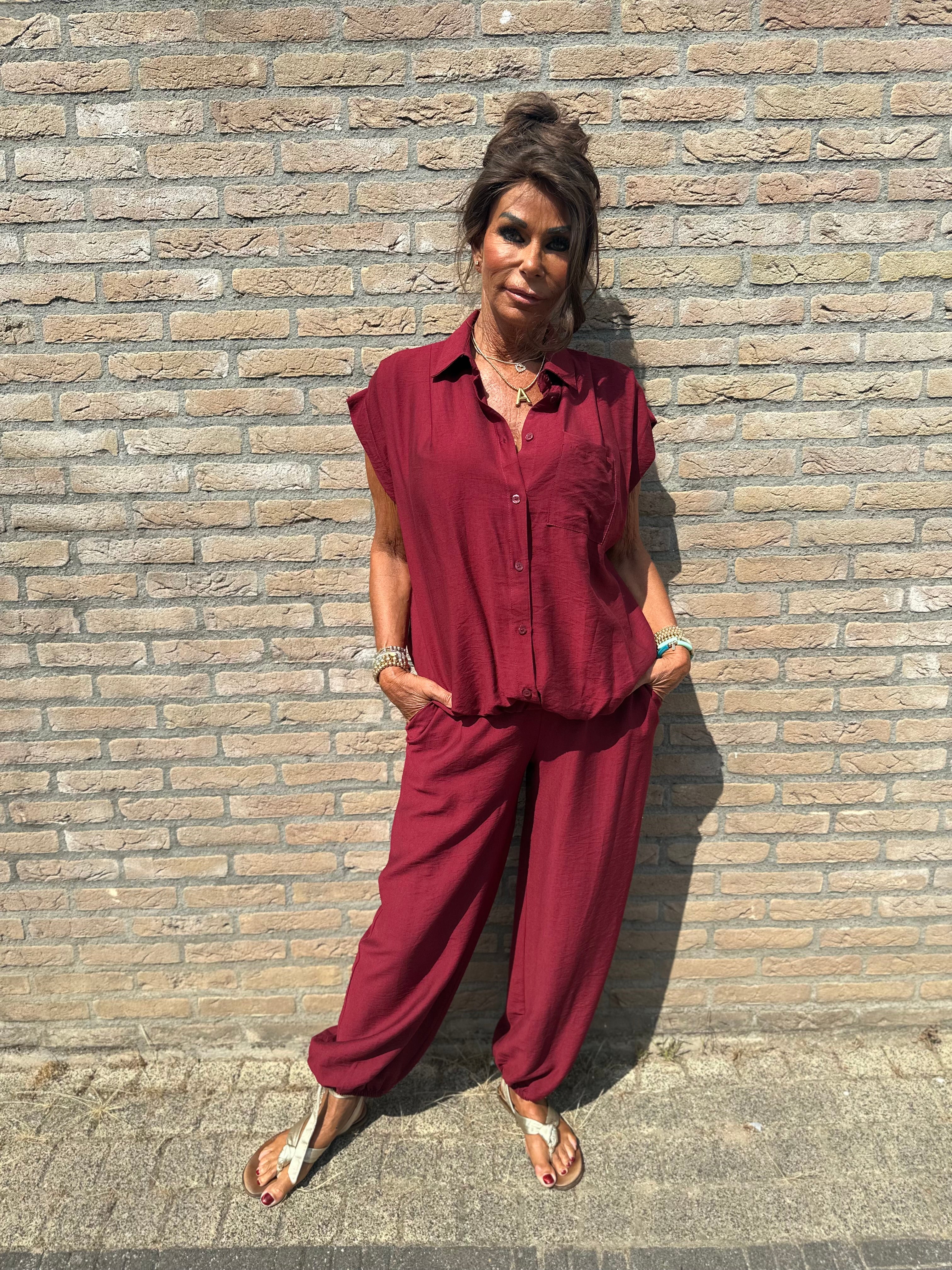 2 delig set "Pofbroek" Bordeaux