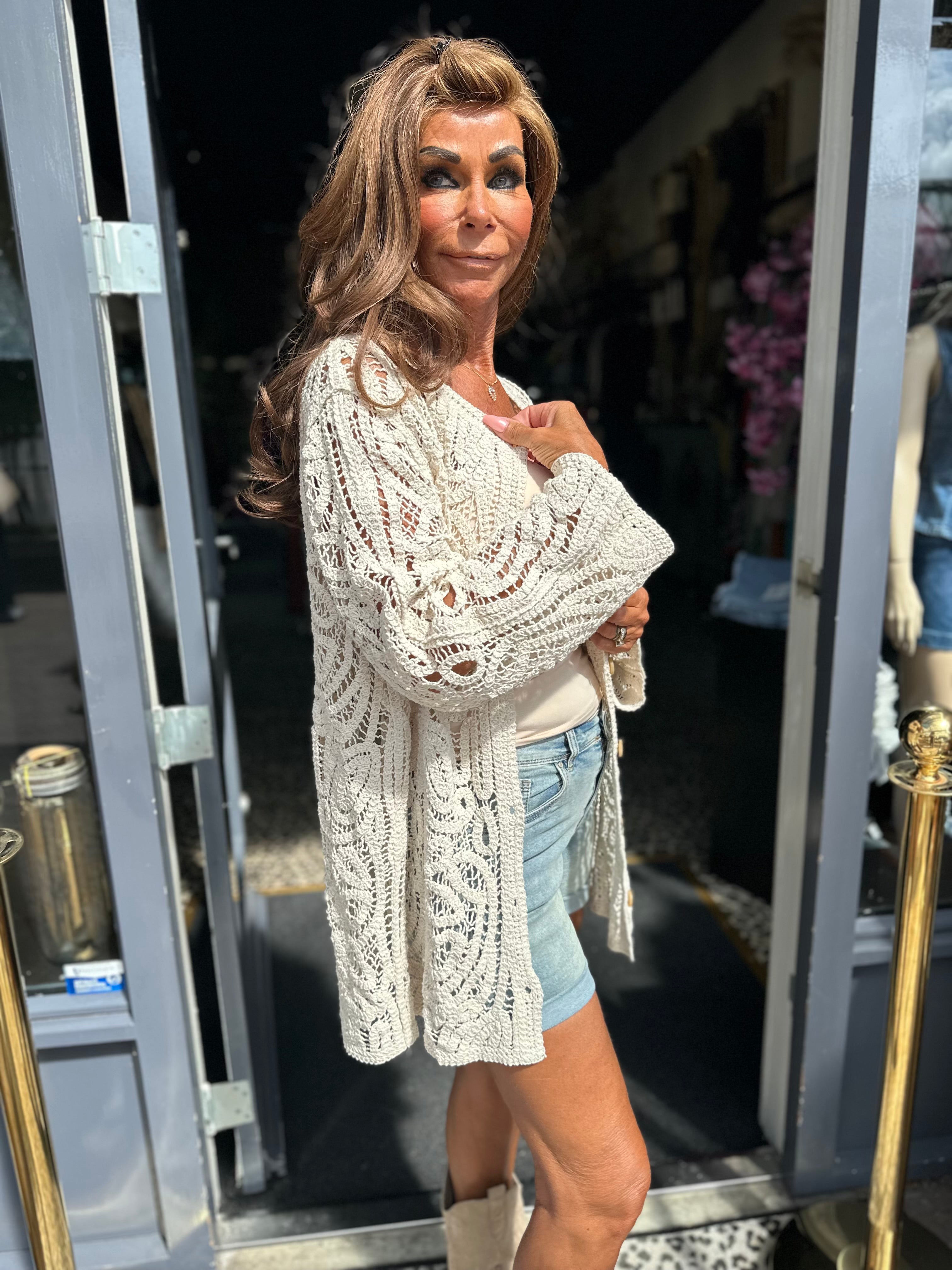 Gehaakt vest "Lola" Beige ronde hals