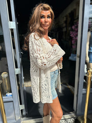 Gehaakt vest "Lola" Beige ronde hals