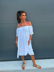 Off-shoulder jurkje “Viscose” wit
