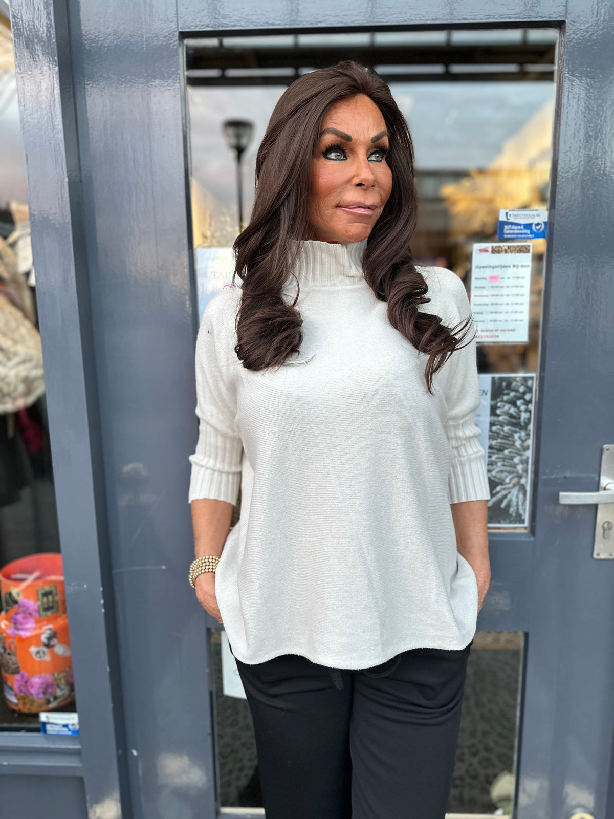 Vleermuis top met col "Beige"