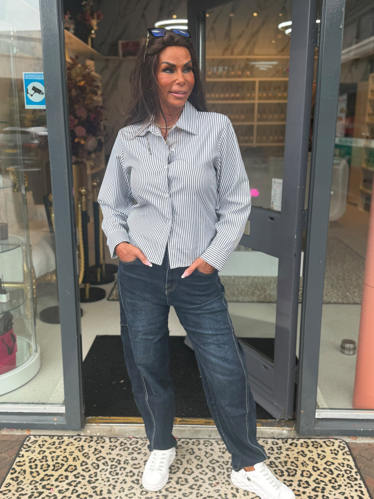 Blouse met Rugstrik "Gerrie" Blauw/Grijs