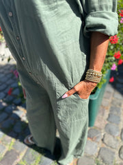 Linnen Offshoulder jumpsuit "Annie" Legergroen