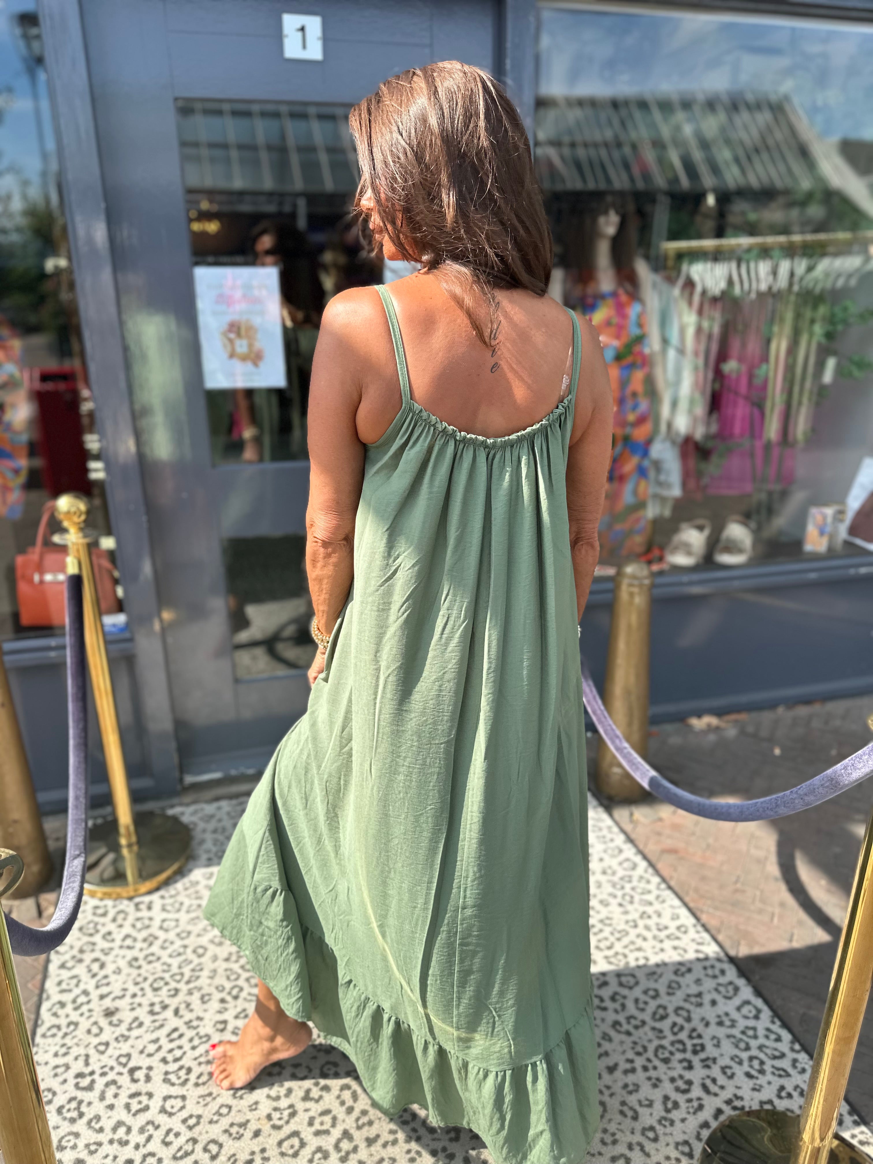 Lange Viscose jurk "Emily" legergroen